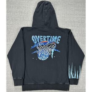 Overtime Hoodie Black Blue Basketball Graphic Streetwear Ice Sleeves Sz S